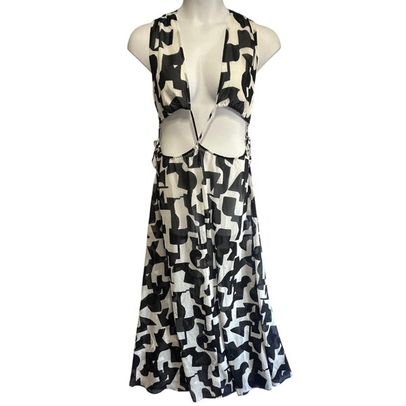 Milly Cabana Mila Modern Geometric Cutout Maxi Dress Black White Size S NWT - Picture 5 of 13